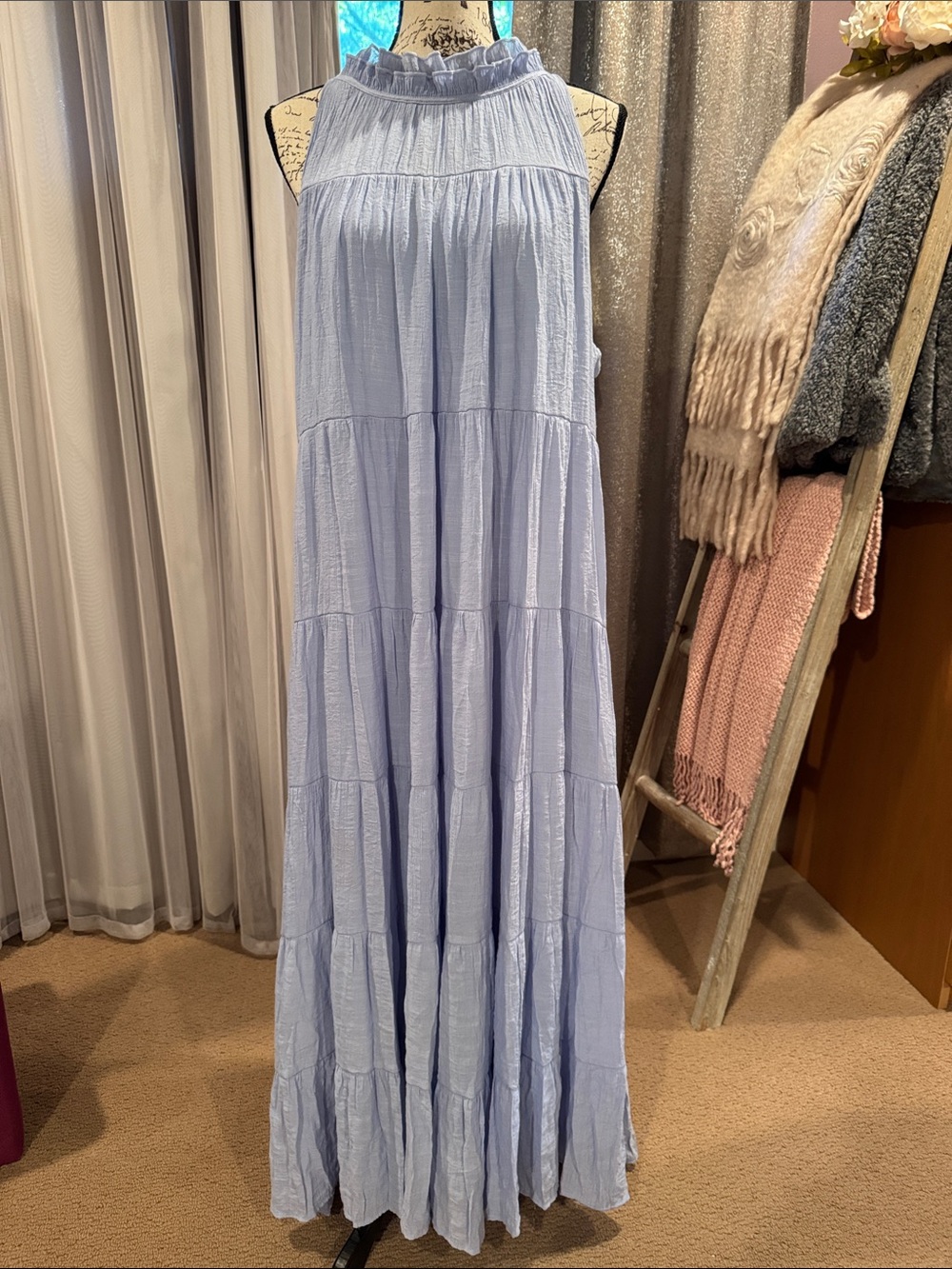 indigo soul Pale Blue Halter Tiered Maxi Dress